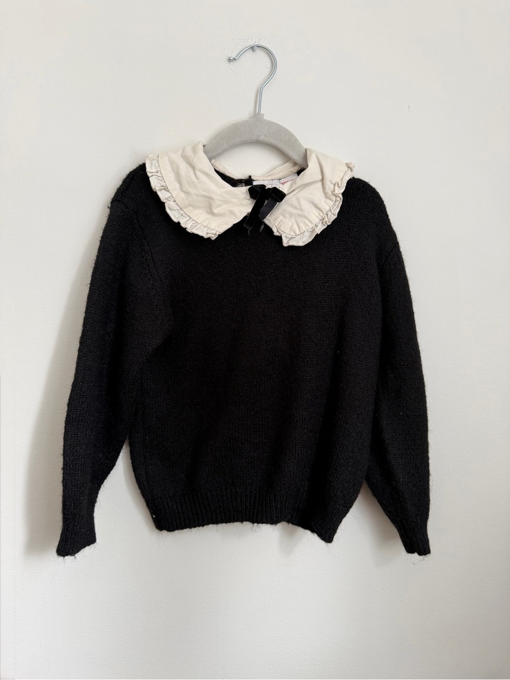 Zara Kids Knit Sweater with Cream Peter Pan Collar & Bow (Size 5-6)